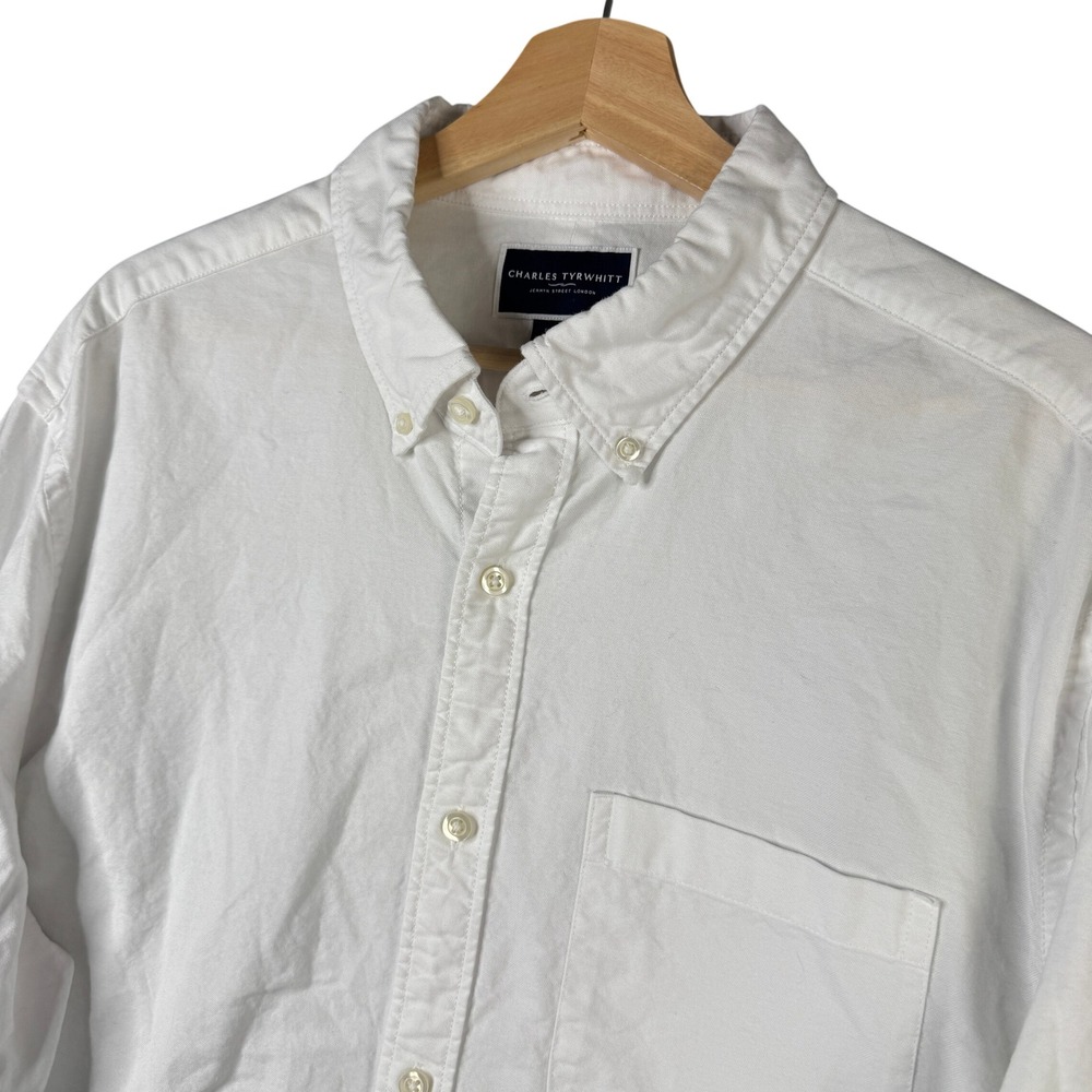 Charles Tyrwhitt Mens Slim Fit White Cotton Oxford Button Down Shirt XL